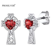 prosilver vintage celtic cross women girls stud earrings jan dec crystal birthstone 925 sterling silver earrings hypoallergenic