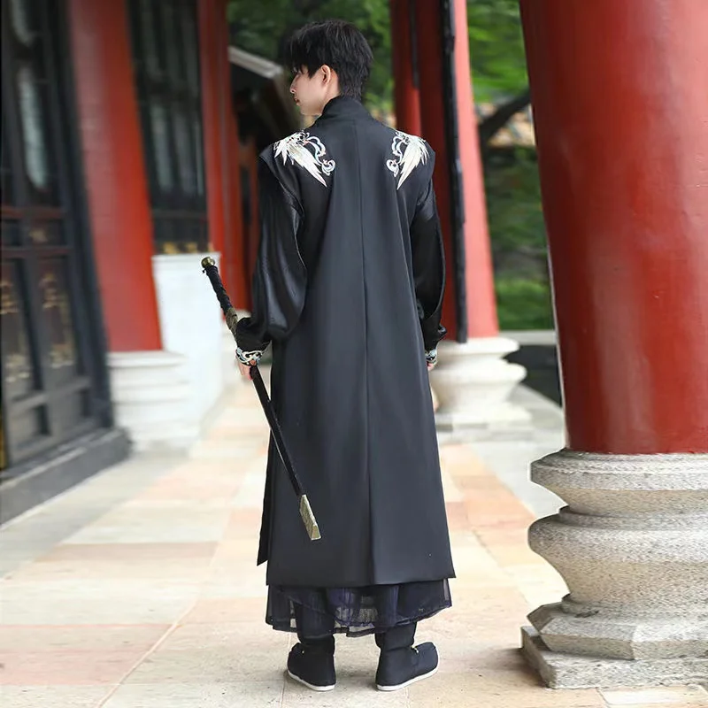 Черное темно-осенне-зимнее мужское платье ханьфу с вышивкой традиционный