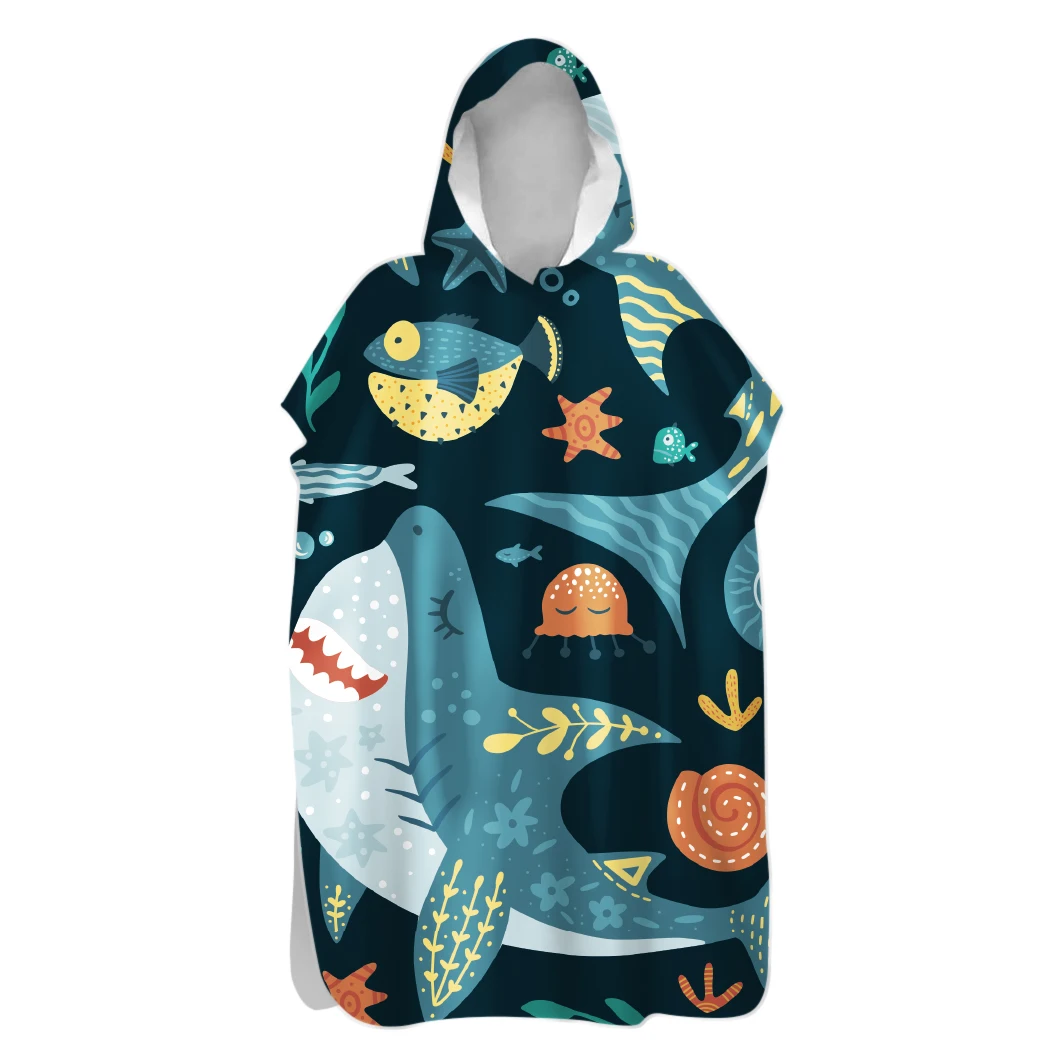 Пончо с капюшоном для взрослых и детей полотенце купания пляжа морской акулы