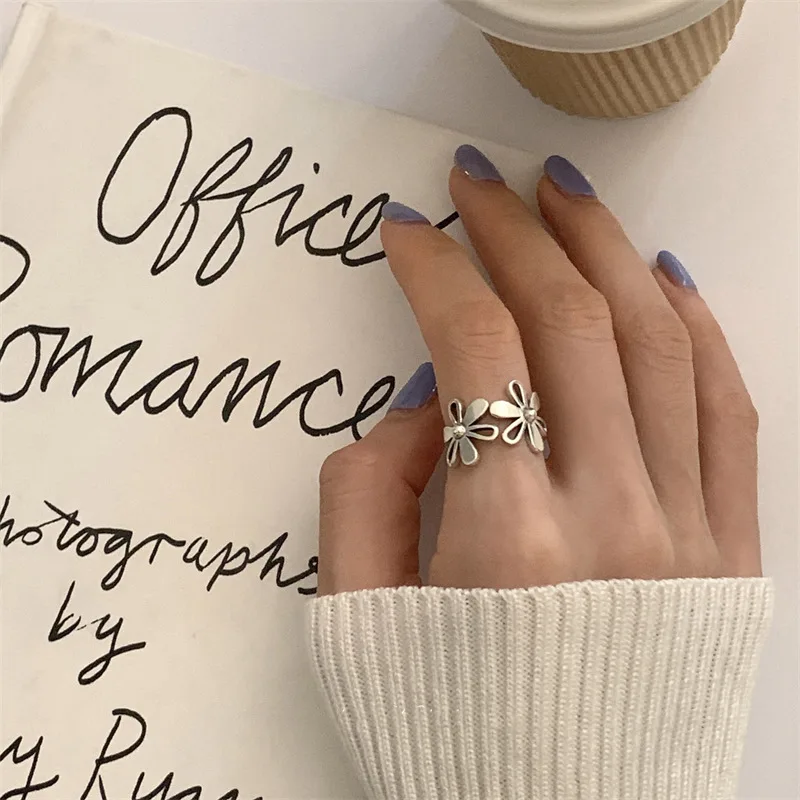 

Flower S925 Sterling Silver Open Ring Women's Fashion Personalized Index Finger Ring 2022 New Trend