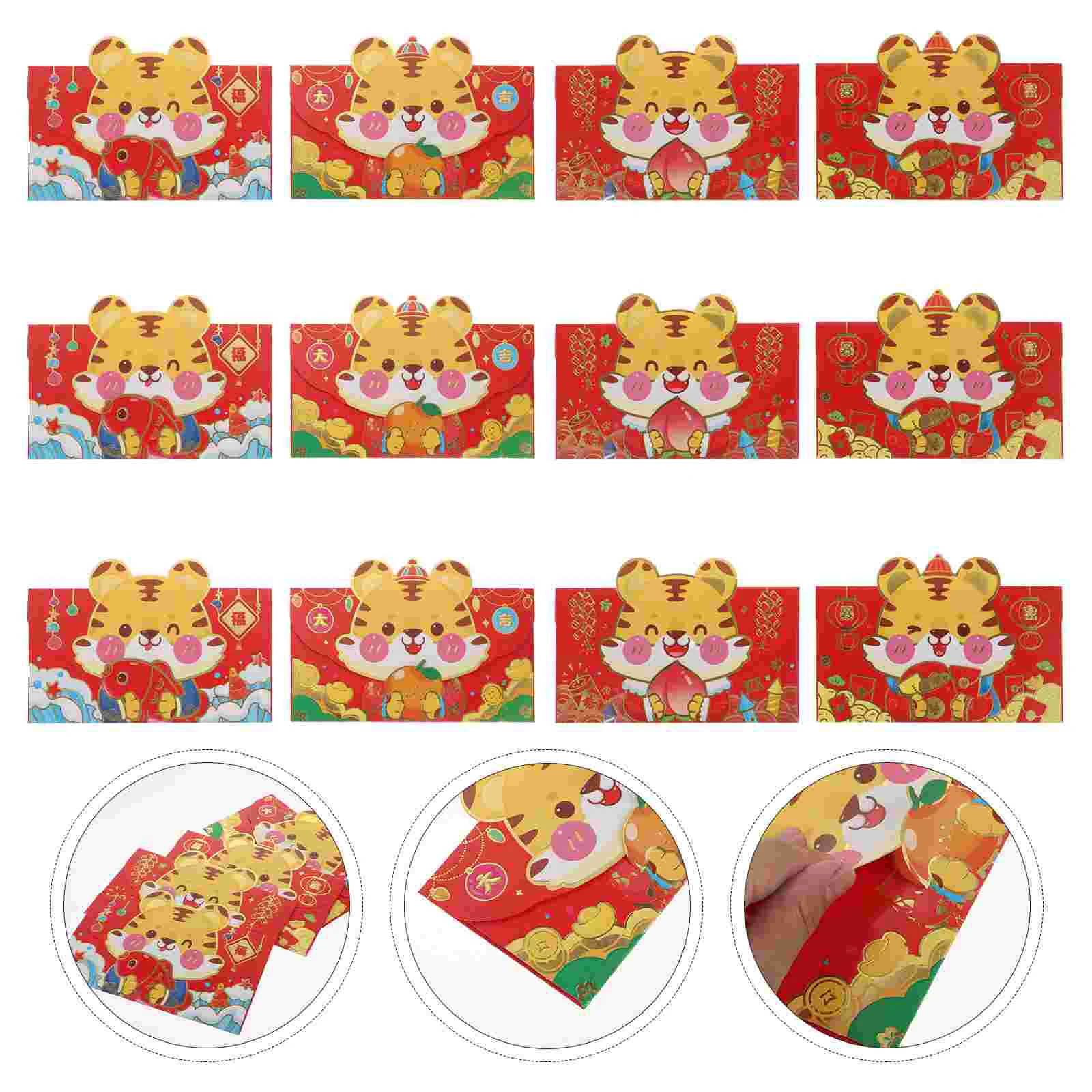 

12Pcs Year Of The Gifts Hong Bao Year Hong Bao 2022 Zodiac Red Bag Gift Envelope