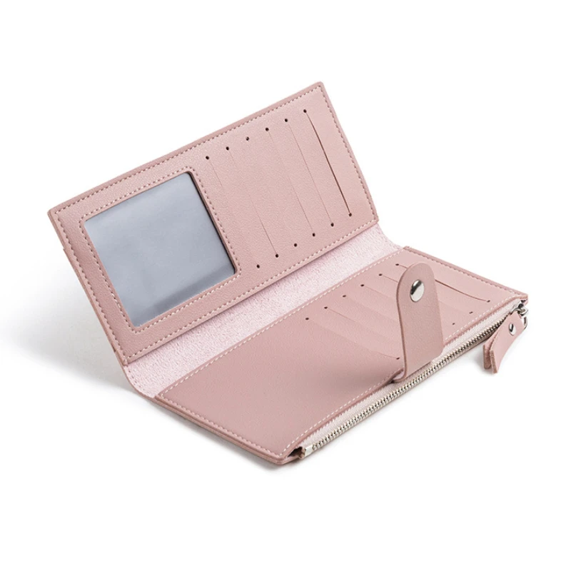

Women's Long Wallet Large Capacity Luxury Leather Bifold Phone Bag Pink Coin Purse Multi Card Holder with Zipper Hasp Pocket