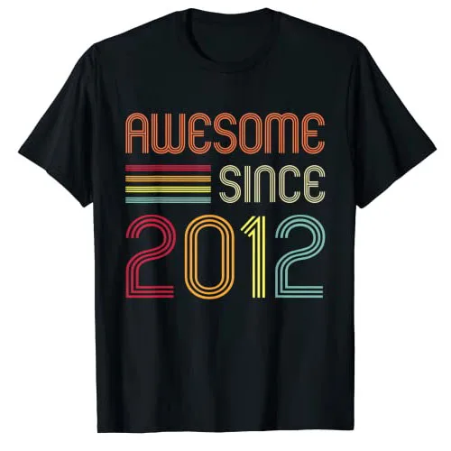 

Awesome Since 2012 11th Birthday Retro T-Shirt 11 Years Old Sayings Graphic Tee Tops Short Sleeve Born-In-2012 Clothes Gifts