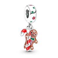 cute life is sweet gingerbread man pendant diy fit original pan charms bracelet women enamel candy cane beads for jewelry making