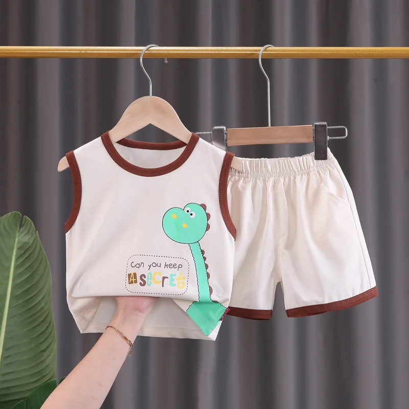 

2 шт./компл., Детская Хлопковая футболка без рукавов + шорты