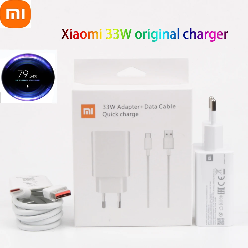 

33w charger xiaomi EU Turbo Charge Original type C cable For Xiaomi redmi note 9 pro POCO X3 nfc Mi 10 9 9t pro note 10 10X Lite