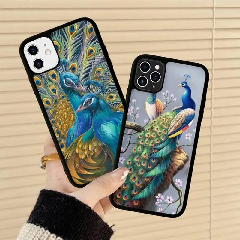 

peacock feather Phone Case Silicone PC+TPU Case For iPhone 14 11 12 13 Pro Max 8 7 6 Plus X XR Hard Fundas