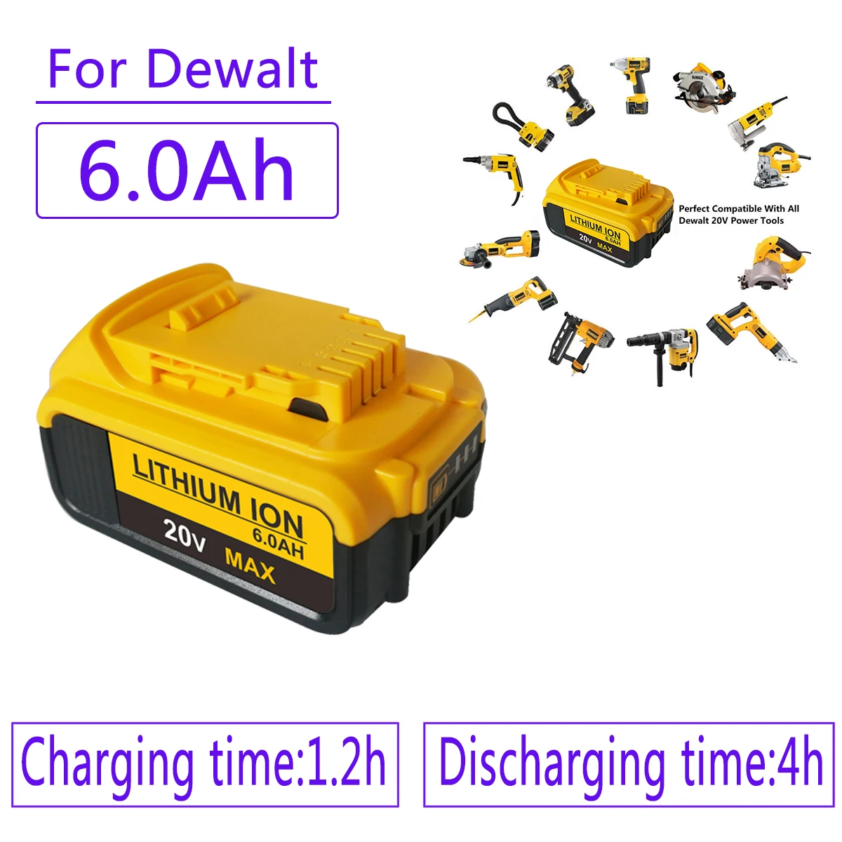 

Dewalt Tools 18V 6.0Ah DCB200 DCB184 DCB181 Replacement Li-ion Battery for DeWalt MAX XR power tool 6000mAh lithium Batteries