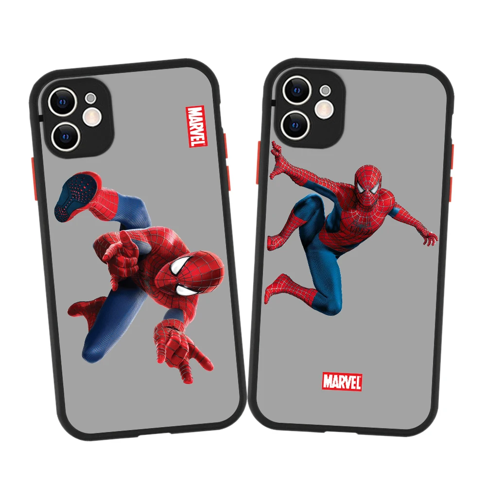 

BANDAI Spiderman Frame Matte Hard PC Protective Phone Case For iPhone 13 Pro Max 12 11 Pro XS Max 8 7 Plus X XR SE 2020 Shell