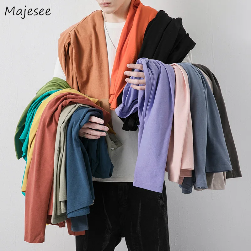 

Men Long Sleeve T-shirts Basic Simply Korean Multi Colors Classical Teens All-match Fashion Handsome Streetwear Students Solid