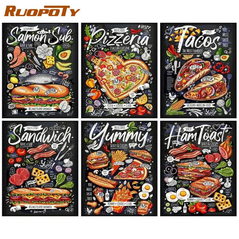 

RUOPOTY Paint By Number Food poster Drawing On Canvas HandPainted Art Gift DIY Pictures By Number poster Kits Home Decor