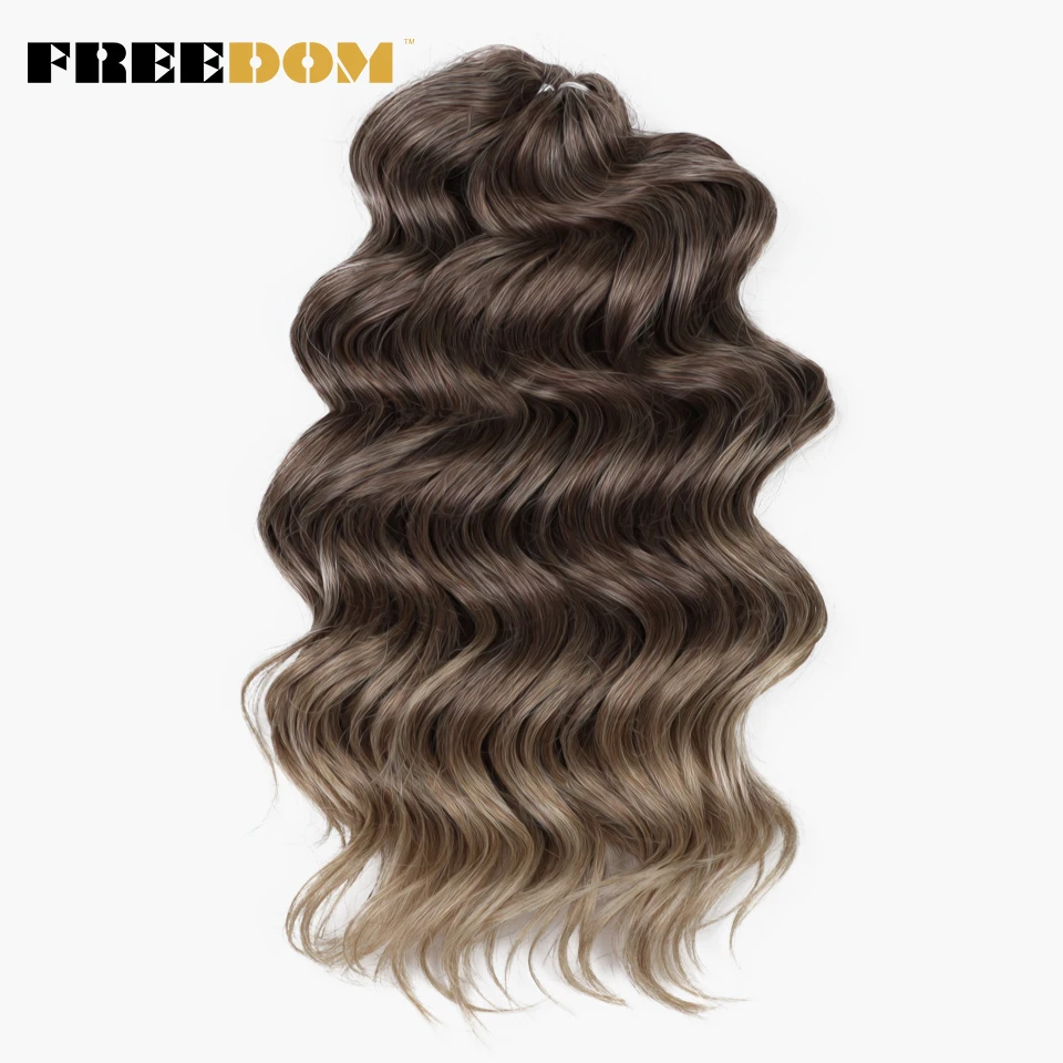 FREEDOM Synthetic Twist Crochet Curly Hair 16 Inch Deep Wave Braid Hair Ombre Blonde Brown Water Wave Braiding Hair Extensions