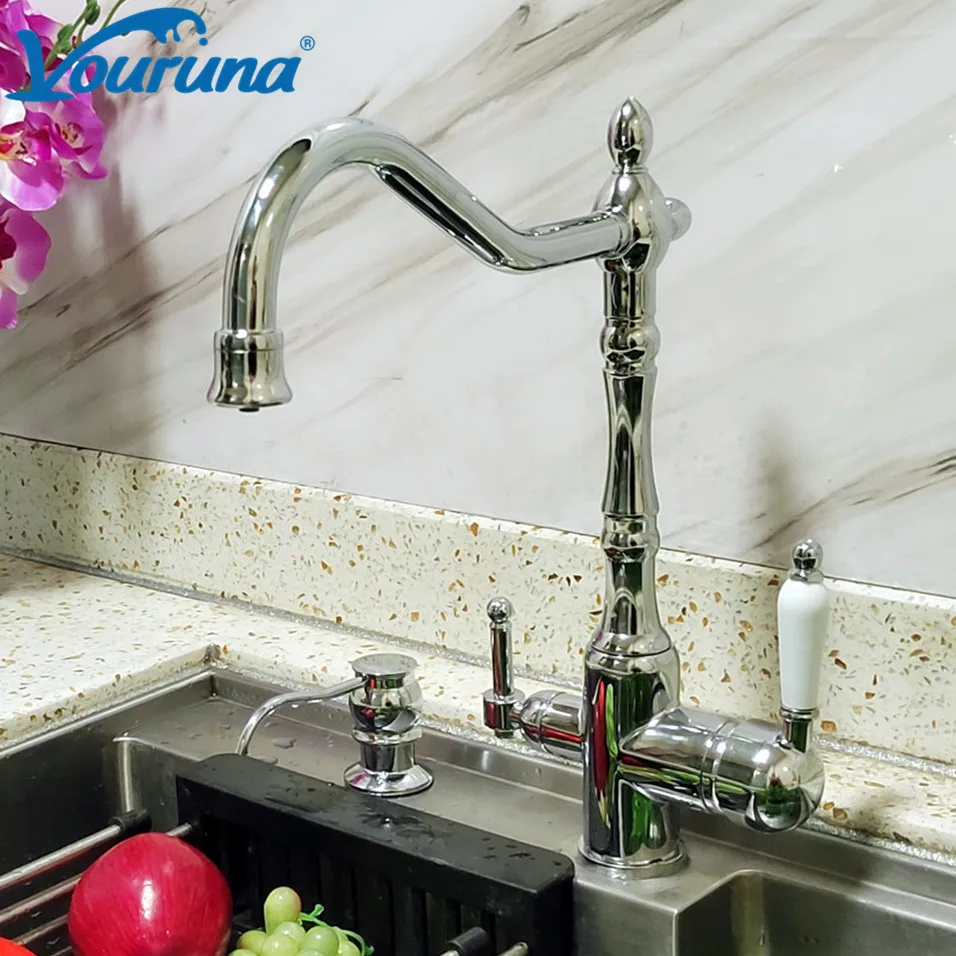 

VOURUNA Traditional Chrome Filtration Kitchen Sink Faucet Tri Flow RO Water 3 Way Mixer Tap