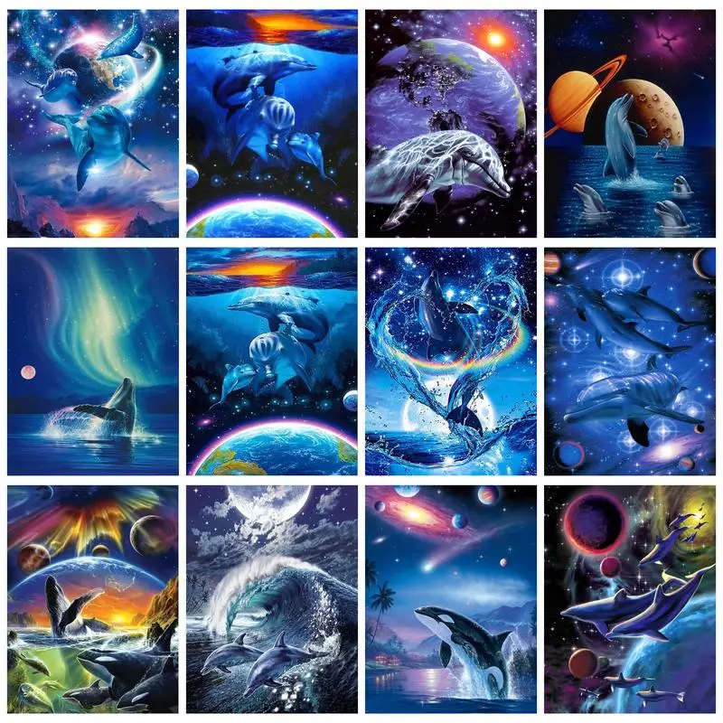 

GATYZTORY Acrylic Painting By Numbers Dolphins Universe Handpainted Pictures On Numbers Artwork Unique Gift Fantasy For Adults