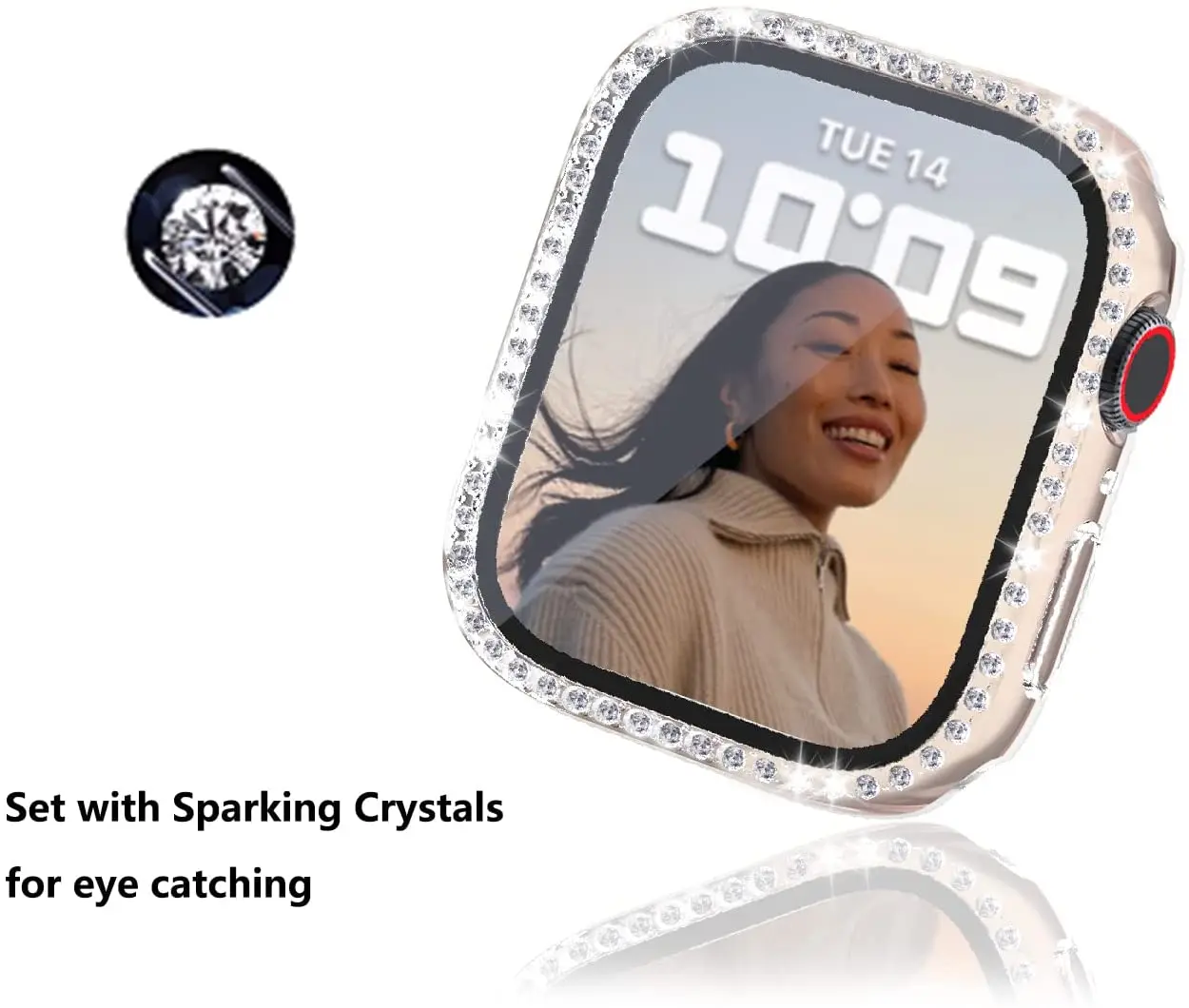 Glass+Watch Cover for Apple Watch 45mm 41mm 40mm 44mm 38mm 42mm Bling Case Diamond Bumper Protector for iwatchSE 8 7 6 5 4 3 2 1