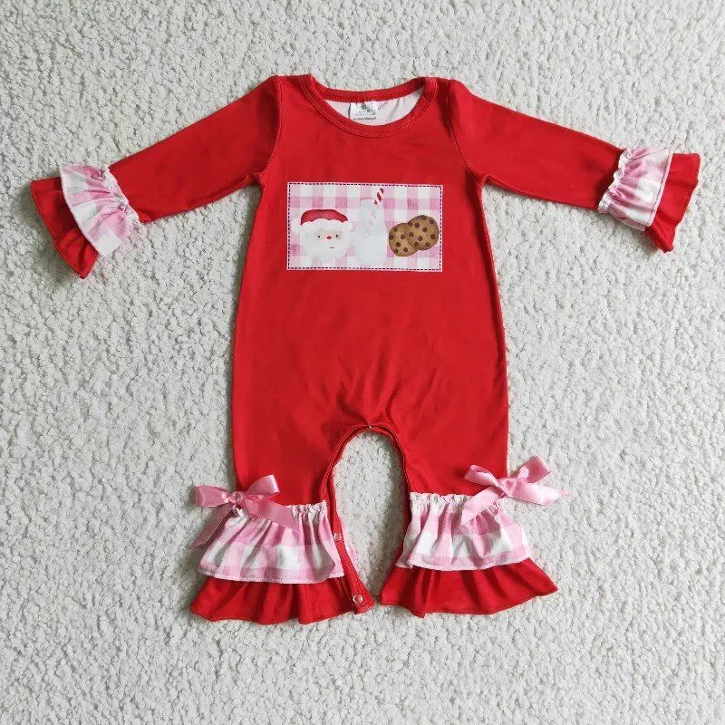 

newborn infant suit baby girl romper christmas pink plaid red long sleeve fall winter clothing