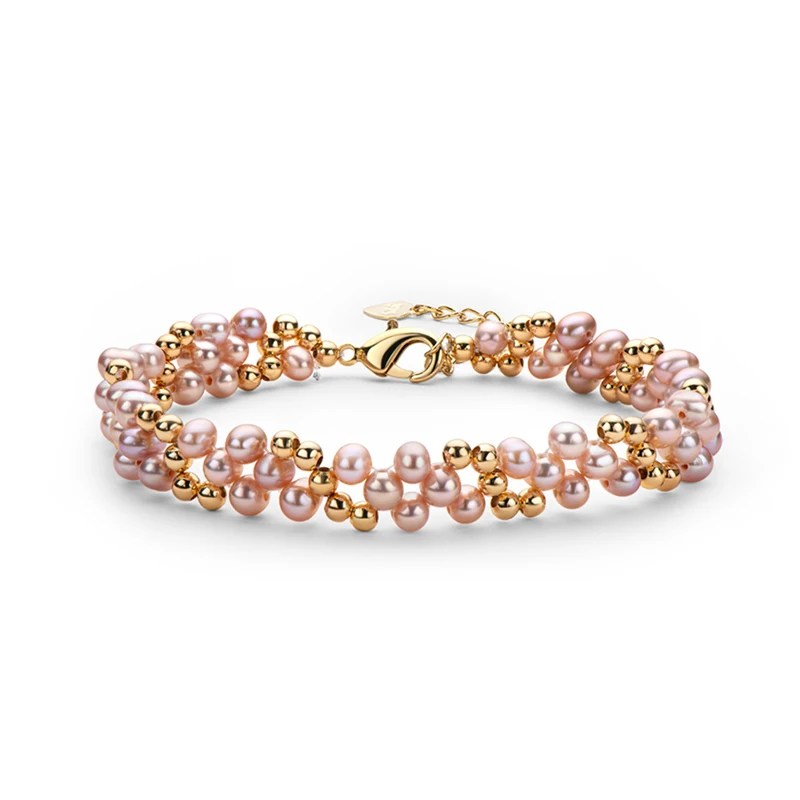 

Onelaugh Multi-layered 14K Gold Filled Bracelet 4-5mm Natural Freshwater Oval Purple Pearl Twisted Bracelet Women Bangle Gifts