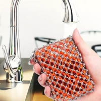 cast iron cleaner stainless steel chainmail scrubber for skillet wok pot pan pre seasoned pan bbq grill brus kitchen accessories