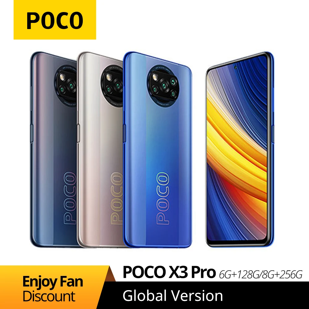 POCO X3 Pro Cell 6GB+128GB/8GB+256GB Xiaomi Android Smartphone Snapdragon 860 120Hz DotDisplay 5160mAh 33W Charge Quad AI Camera