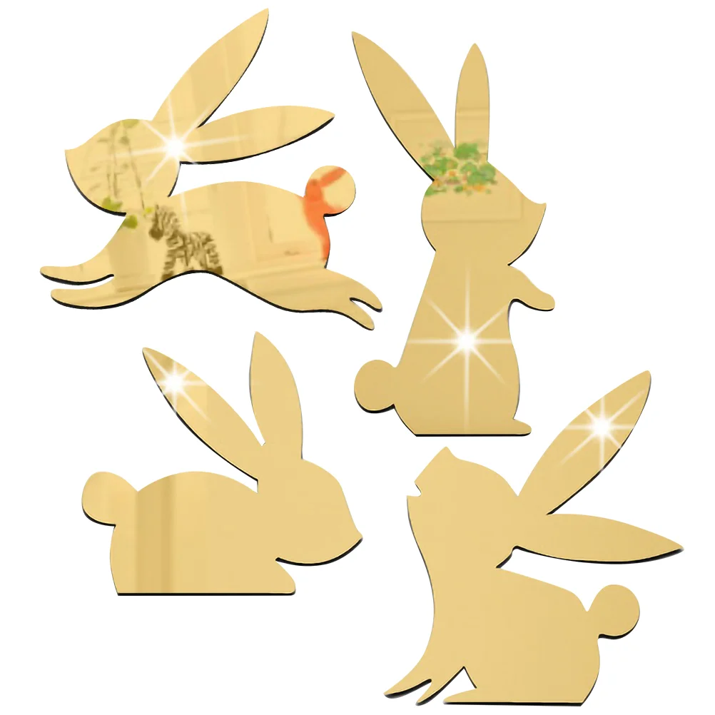 

4Pcs Removable Mirror Window Decors Bunny Stickers Acrylic Rabbit Decors Mirror Bunny Stickers for Decor Room Wall