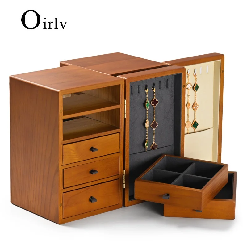 Oirlv Wooden Drawer 5 Layers Ring Earring Bracelet Watch Pendant Necklace Box Jewelry Storage Case Jewelry Organizer