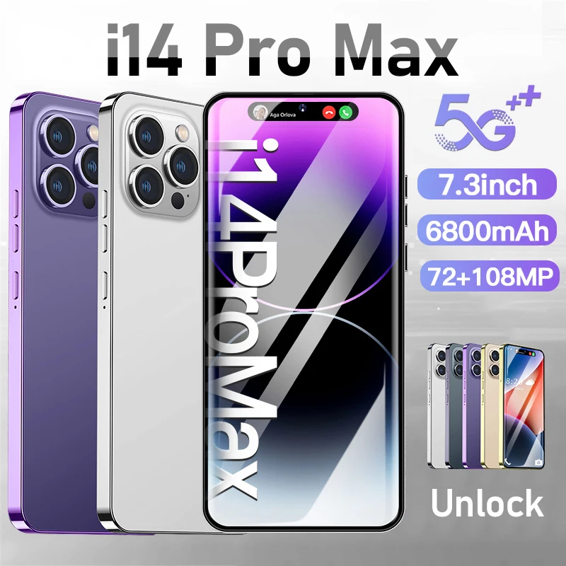 

2023 New i14 pro max unlocked phone 5g Global Version phone 7.3inch 108MP phone smartphone 6800mAh 16G+1TB cell phone