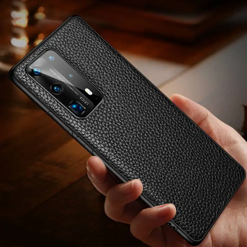 

For Huawei P40 50 Pro Plus P40Pro P30Pro P30 Lite Mate 30 40 Mate30 Mate40 Case Genuine Leather Lychee Pattern Soft Back Cover