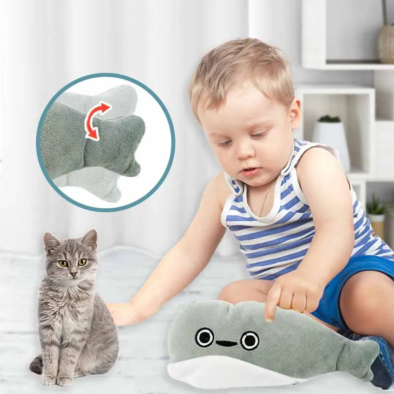 Детские электрические плюшевые игрушки серая рыба будет прыгать Плюшевые