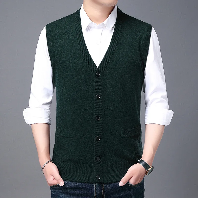

new autumn winter Men's Fashion Brand V Neck Knit Korean Tank Top Knit Korean Vest Men's Wool Casual