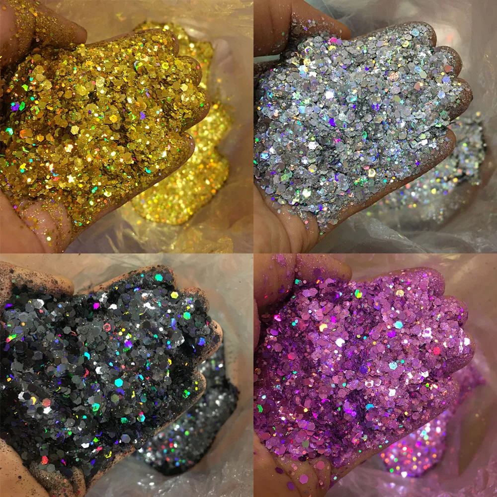 10g Laser Nail Glitter Flakes Mix-Hexagon Holographic Sparkly Powder Nail Art Decoration Loose Reflective Mermaid Chunky Sequins