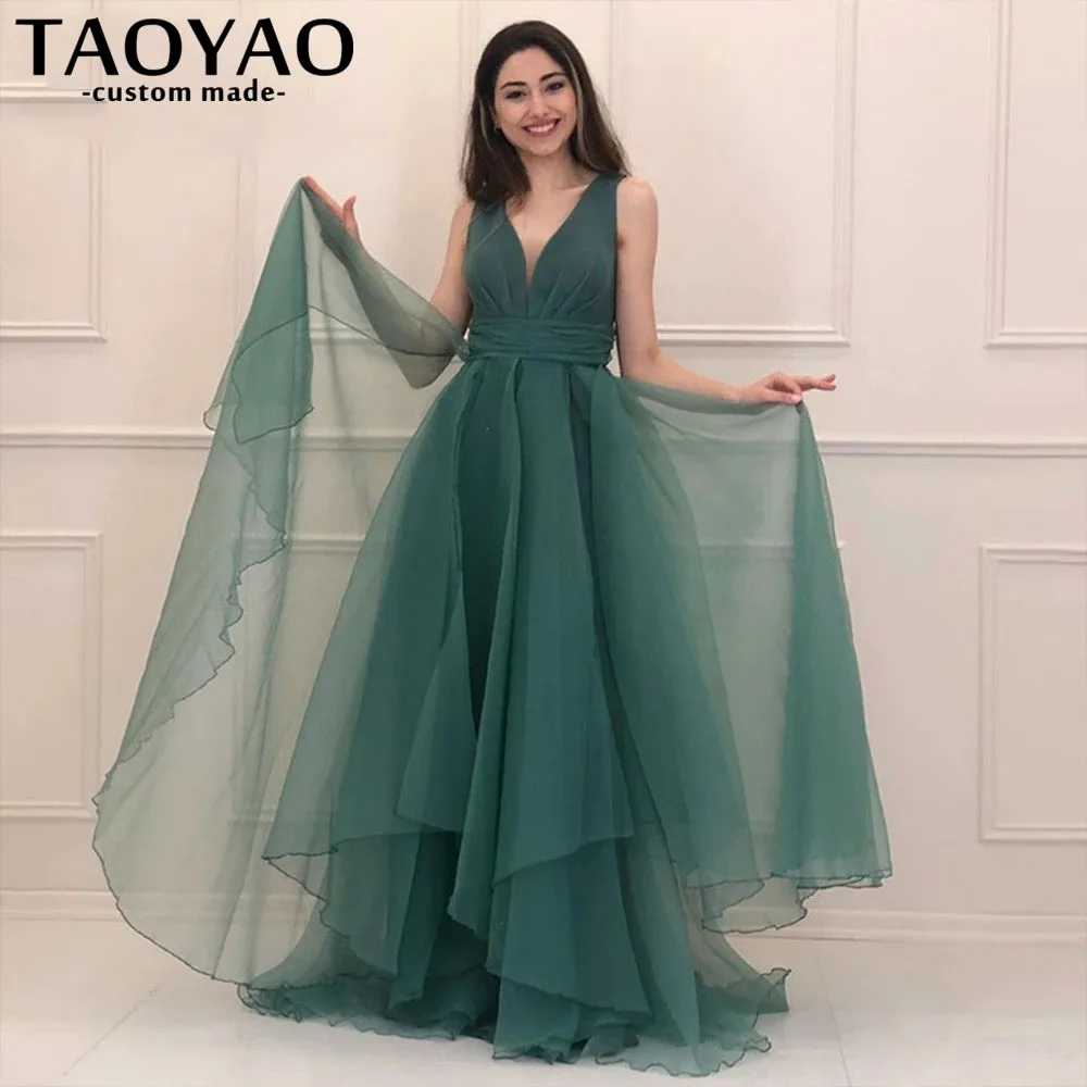 

Женское шифоновое платье-трапеция, длинное вечернее платье до пола с V-образным вырезом, без рукавов, для выпускного вечера