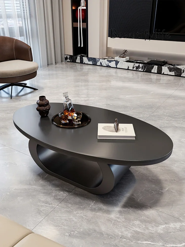 Домашняя овальная черная каменная плита для гостиной журнальный столик