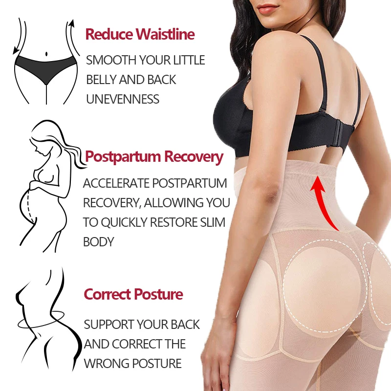 Padded Contorl Panties Women Shapewear Butt Lifter Hip Enhancer Fake Ass High Waist Underwear Tummy Contol Thigh Slimming Shaper