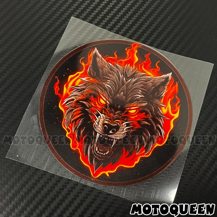 Мотоциклетная наклейка на бак алюминиевый боковой ящик волк пламя всадник