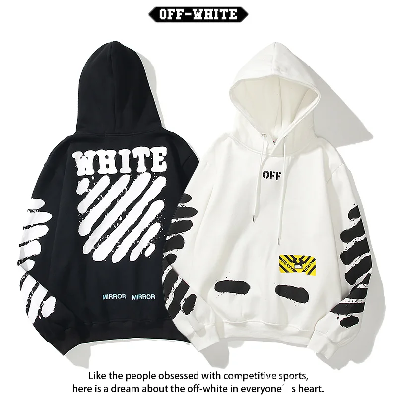 

High quality 2024 fashion OFF WHITE 1:1 fall and winter inkjet letters arrow pattern padded hooded sweatshirt for men and women