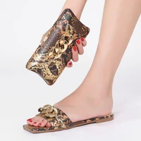 summer hot sale ladies slippers and bags matching italian latest design leopard print fashion style high quality for banquet