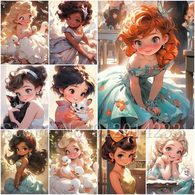 

Алмазная живопись «Принцесса Диснея» 5D «сделай сам», Мультяшные милые девушки, полный квадрат, круглые бриллиантовые наборы, домашний декор