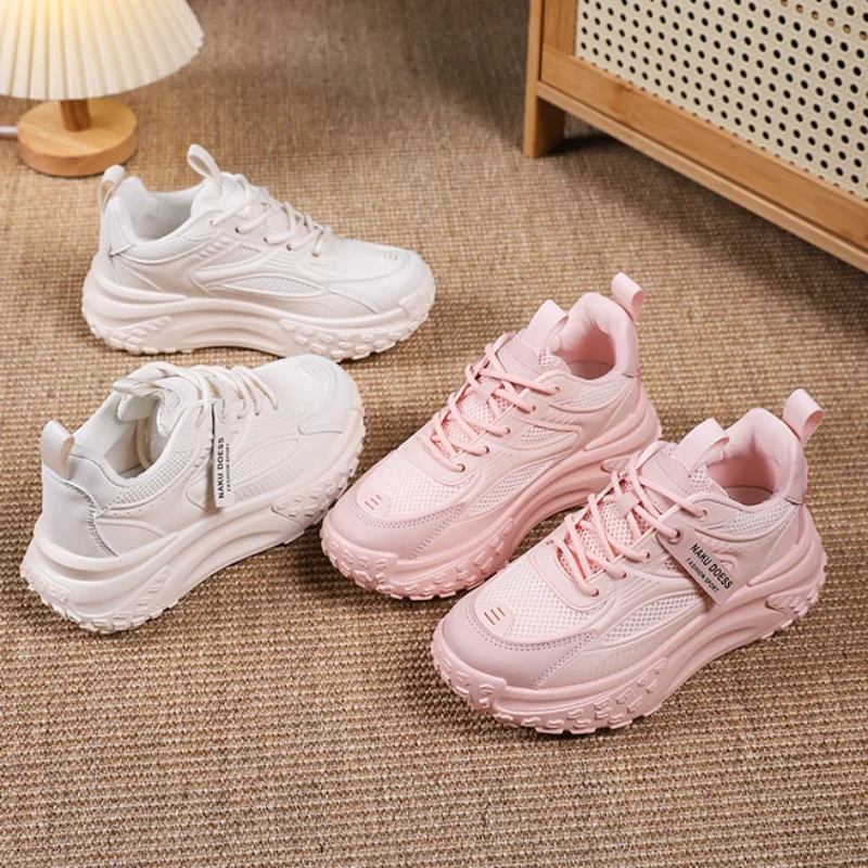 Women's sports shoes 2023 summer mesh women's shoes breathable shoes thick bottom increased sports casual shoes women's tennis