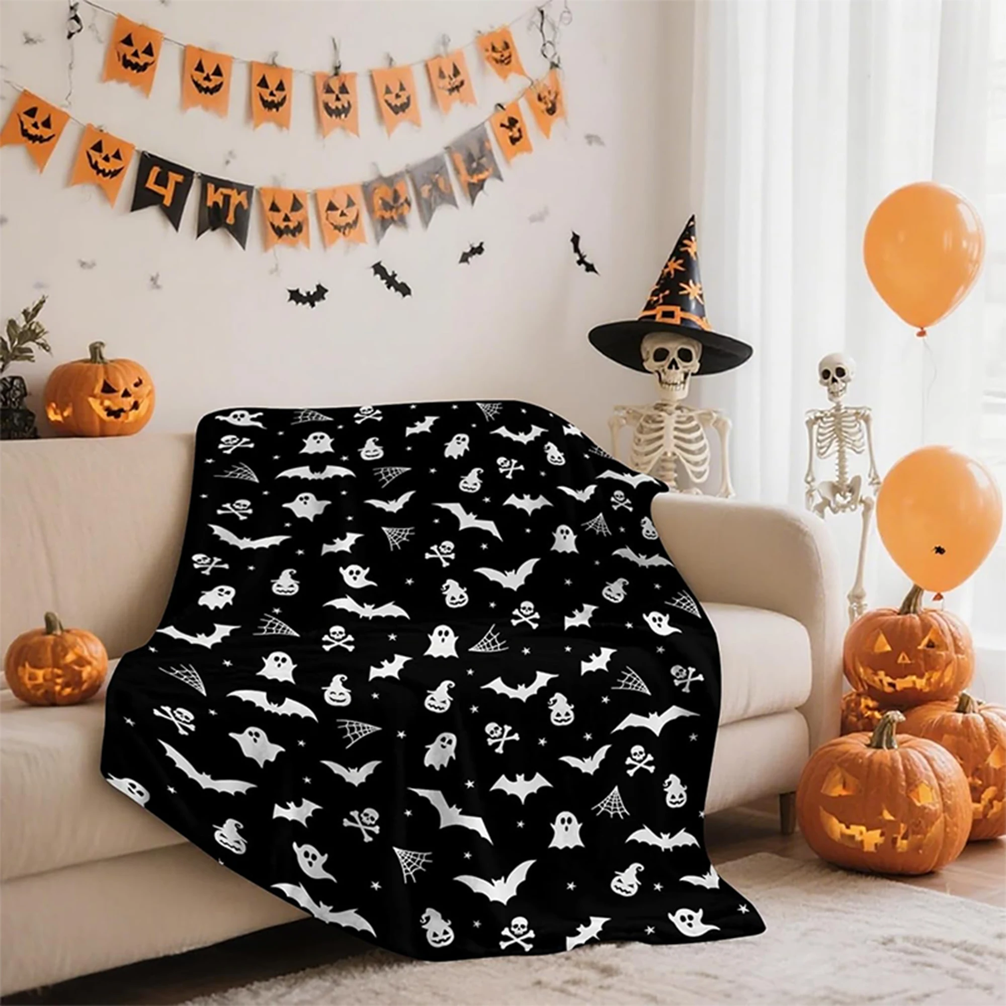 

Одеяло Halloween Летающие мыши, призраки и черепа из полиэстера