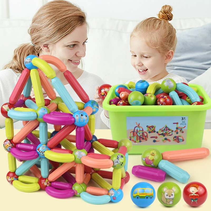 

10-196 Pcs Kids Magnetic Rod Construction Set Magnets Building Blocks Montessori Educational Magnetic Sticks Toys For Children