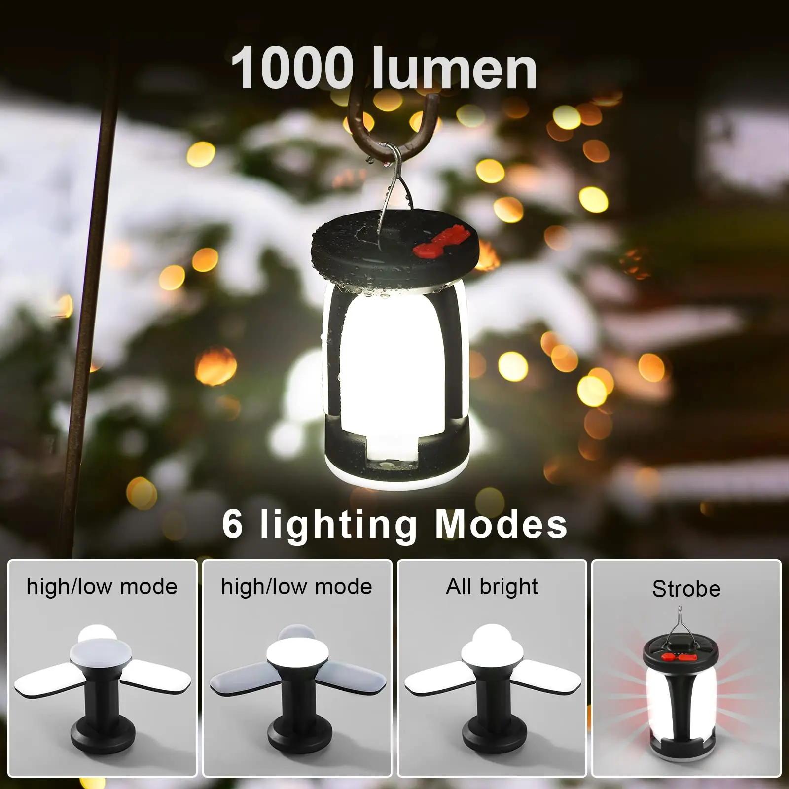 High Power Solar LED Camping Lantern Rechargeable 4500mAh 1000LM Emergency Power Bank Foldable 6 Light Modes for Camping Fishing images - 6