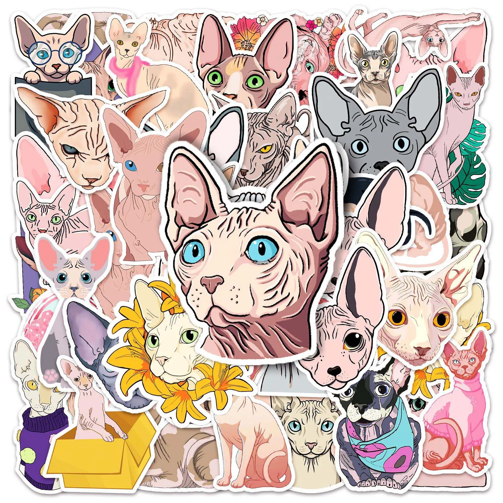 

10/50pcs Sphynx Cat Animal Cartoon Cute Graffiti Stickers Pack DIY Decals Scrapbooking Luggage Laptop Skateboard Kids Decoration