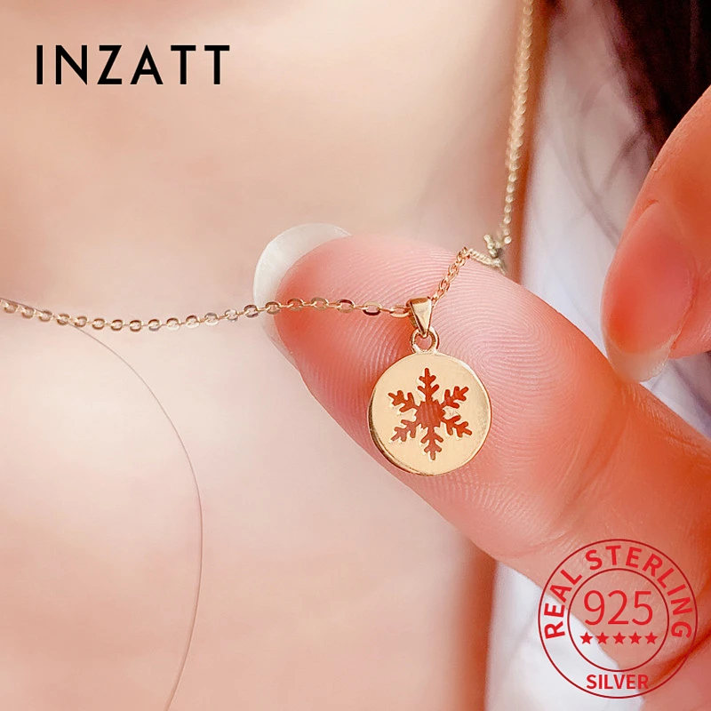 

INZATT Real 925 Sterling Silver 14K Gold Plated Disc Snowflake Pendant Choker Necklace For Women Party Classic Fine Jewelry Gift