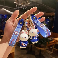 white rabbit creative key chain cartoon cute key ring key pendants doll schoolbag pendant key ring