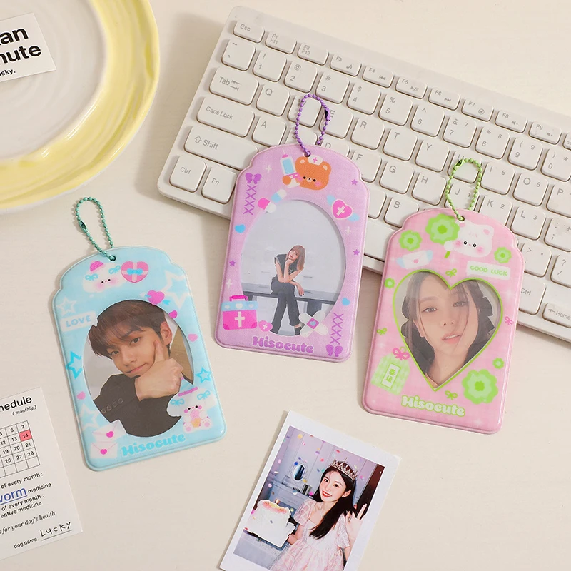 

Kpop INS Photocard Collect Holder with Pendant Rabbit Bear Credit ID Bank Bus Photo Card Protective Sleeve Student Stationery