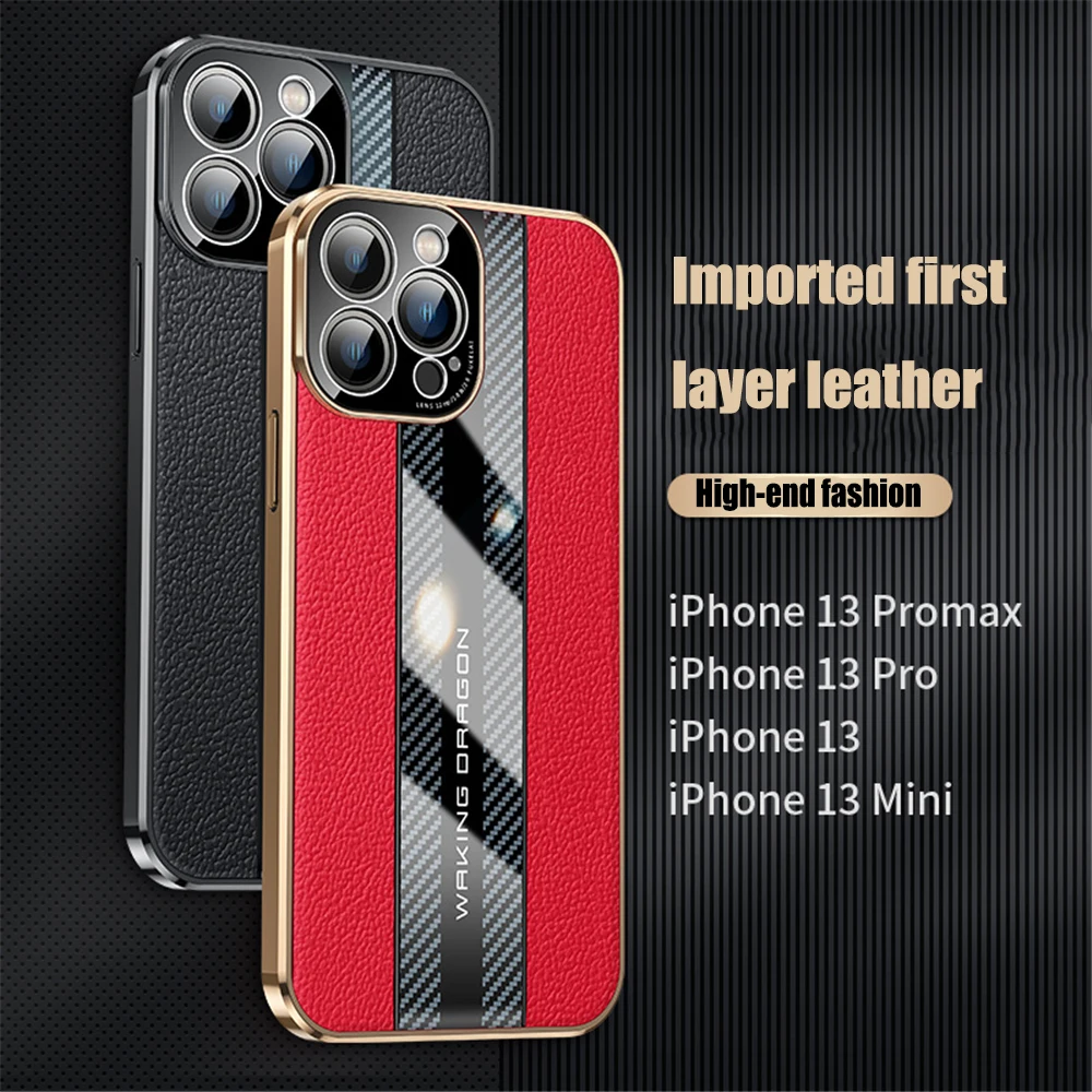 

2022 New Luxury Carbon Fiber Genuine Leather Cover For iphone 13 12 11 Pro Max 5G Case Camera Protection Phone Case Coque Funda