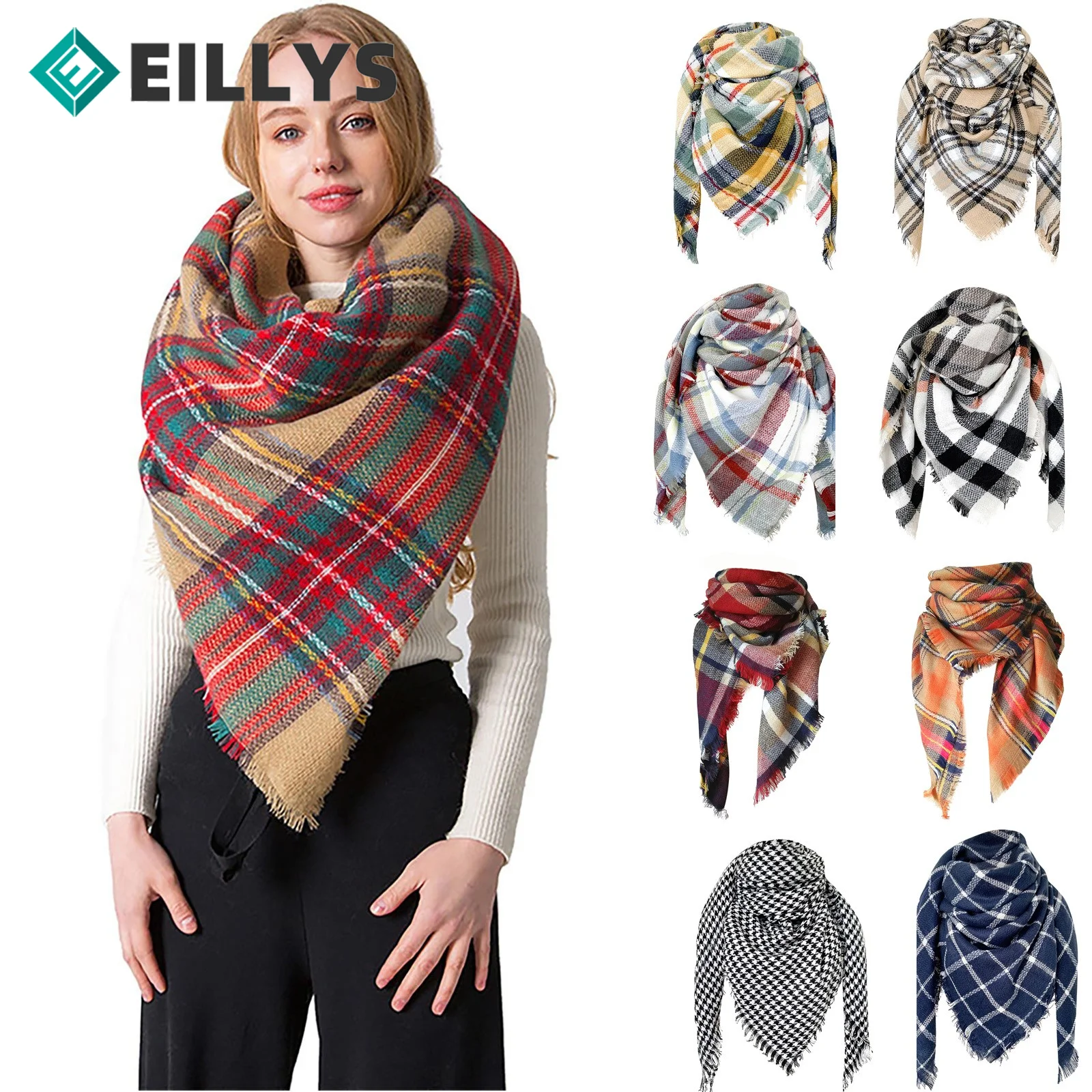 

Женский разноцветный клетчатый шарф, зимний клетчатый шарф, шаль, женские клетчатые треугольные шарфы, роскошные накидки, женские шарфы из пашмины, шали