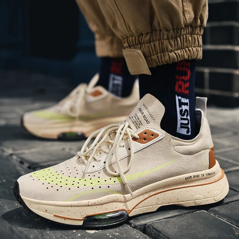 

Spring and Autumn First Layer Suede Cowhide Cushion Lovers Sports Running Shoes Men and Women Breathable Large Size Casual Shoes