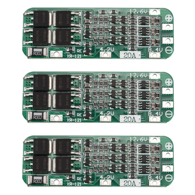 

3X 3S 20A Li-Ion Lithium Battery 18650 Charger PCB BMS Protection Board 12.6V Cell 64X20X3.4Mm Module S08