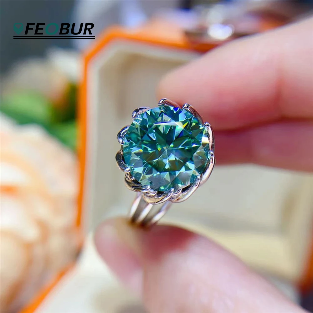 

3CT 5CT Green Moissanite Ring GRA Certified 925 Sterling Silver Jewelry Luxury Lotus Flower Engagement Wedding Rings for Women